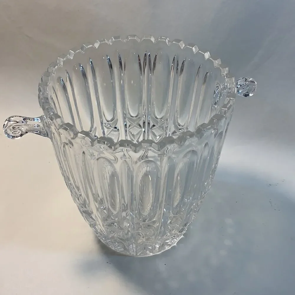 Crystal Glass Wine Champagne Bucket Deep Cut Scalloped Edge Starburst 2 Handle
